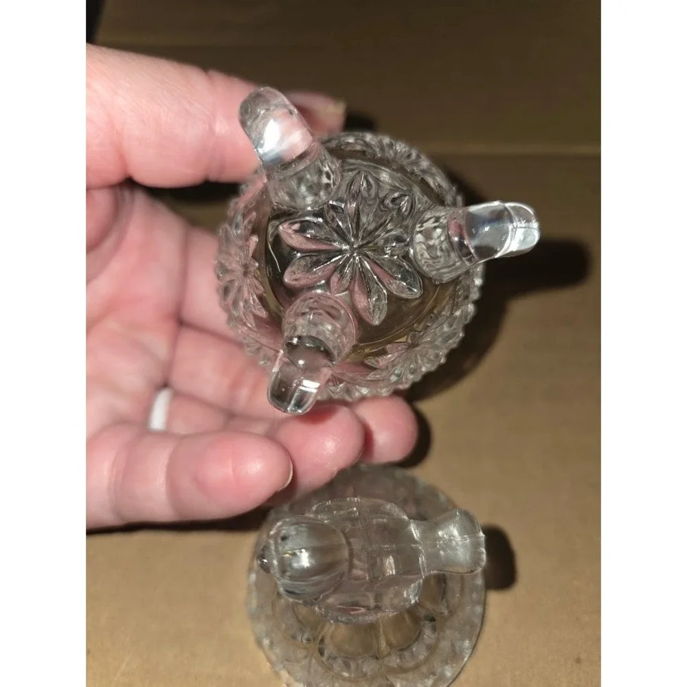 Vintage Crystal Glass Bird Trinket Dish Footed Egg Shaped Jewelry Box 5 Inch